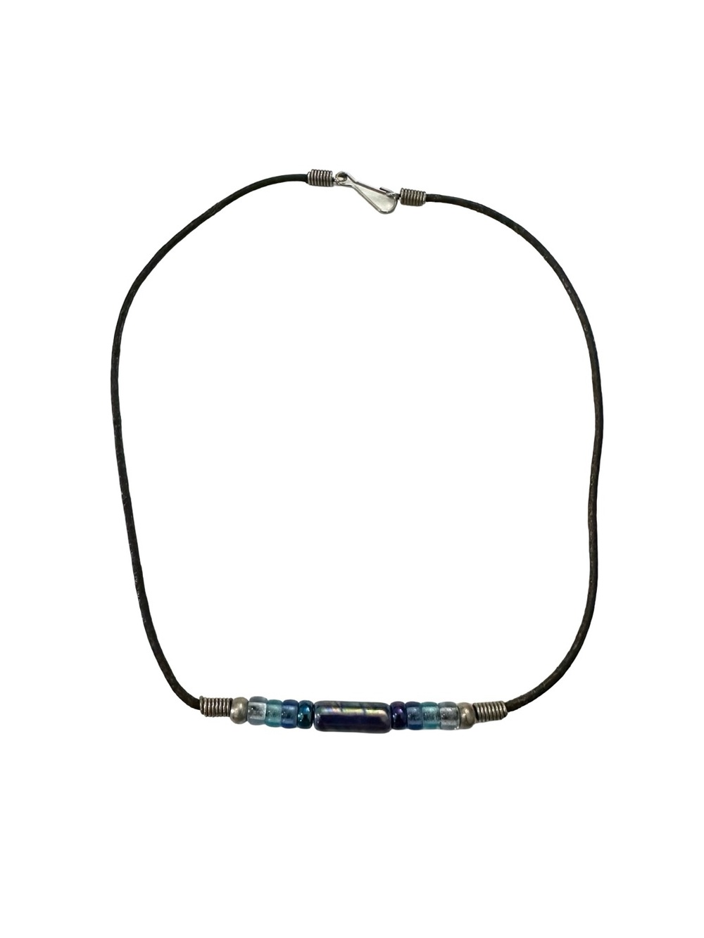 3 for $25 Handcrafted Blue Glass Bead Necklace on Black Cord